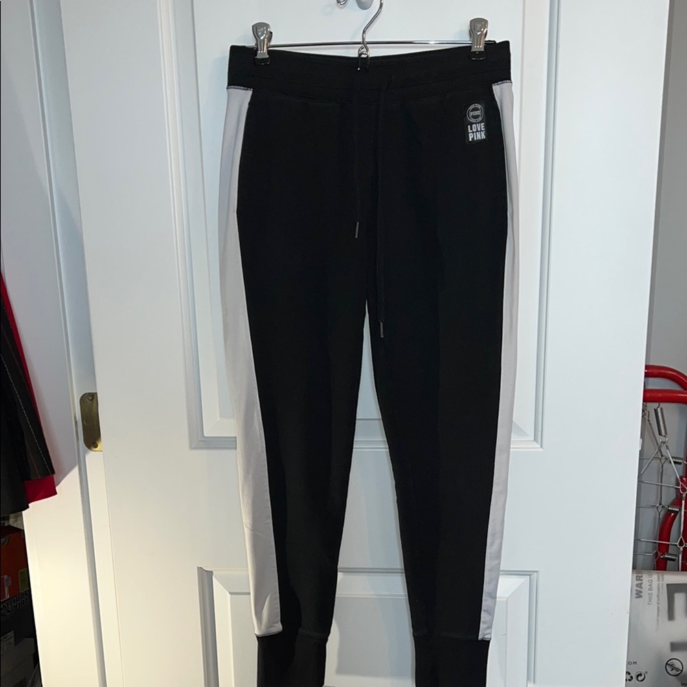 PINK Victoria's Secret Black Joggers with White Stripe